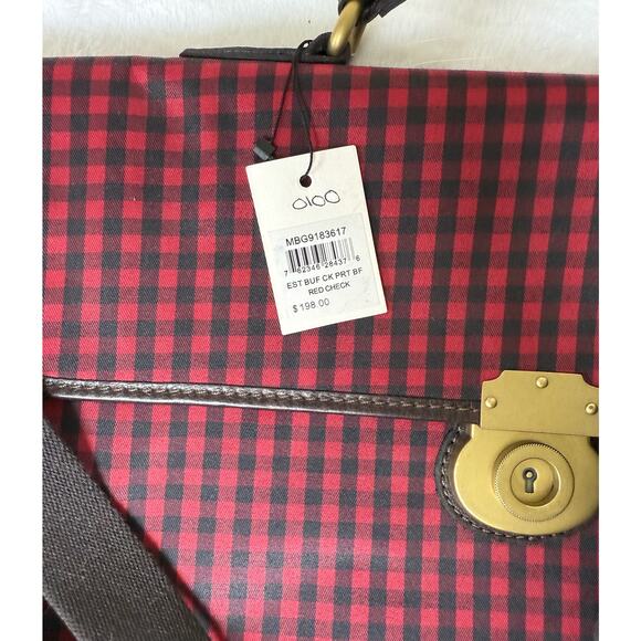 New FOSSIL Canvas Messenger Laptop Travel Business Bag Red Black Gingham Check - Picture 4 of 6